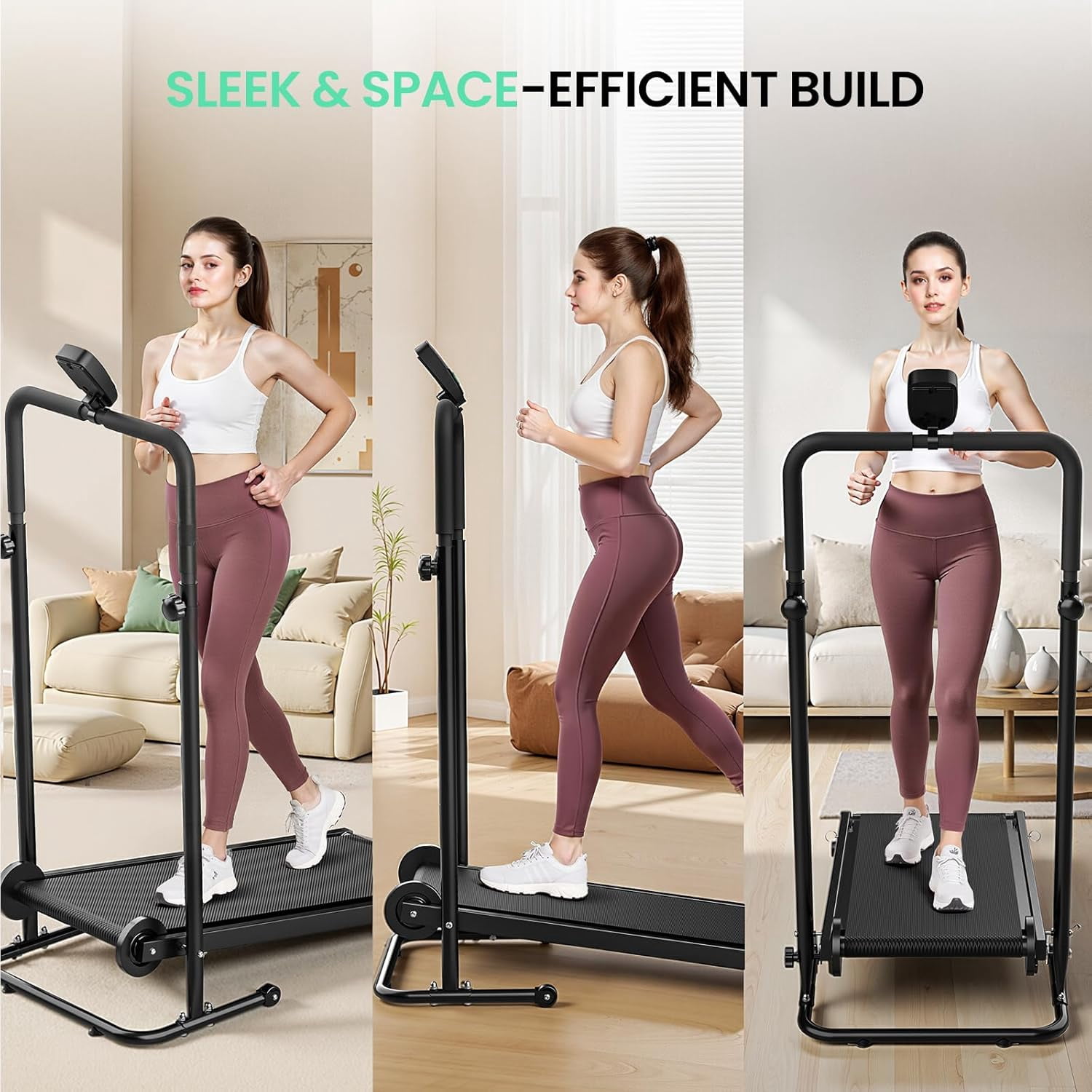 Akluer Non-Electric Treadmill with Dual Flywheel & Fixed Incline, LCD Monitor, Foldable Design for Home Use, Non-Slip Belt, Soft Foam Grips for Walking/Jogging