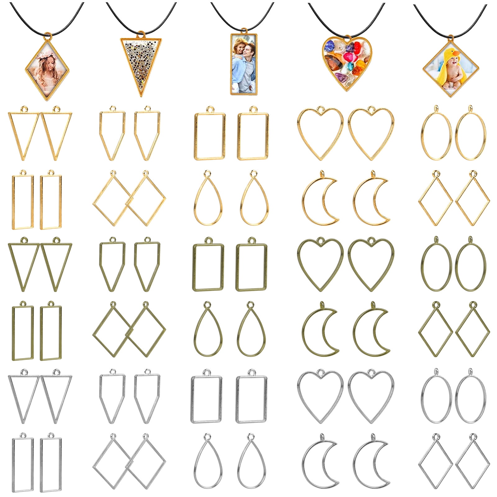 Open Bezels for Resin, TSV 60pcs Hollow Mold Pendants Frame Mold, DIY Resin Crafts Bezels Jewelry Molds for Resin Casting, Necklaces Earrings Making Supplies, Silver, Gold, Bronze