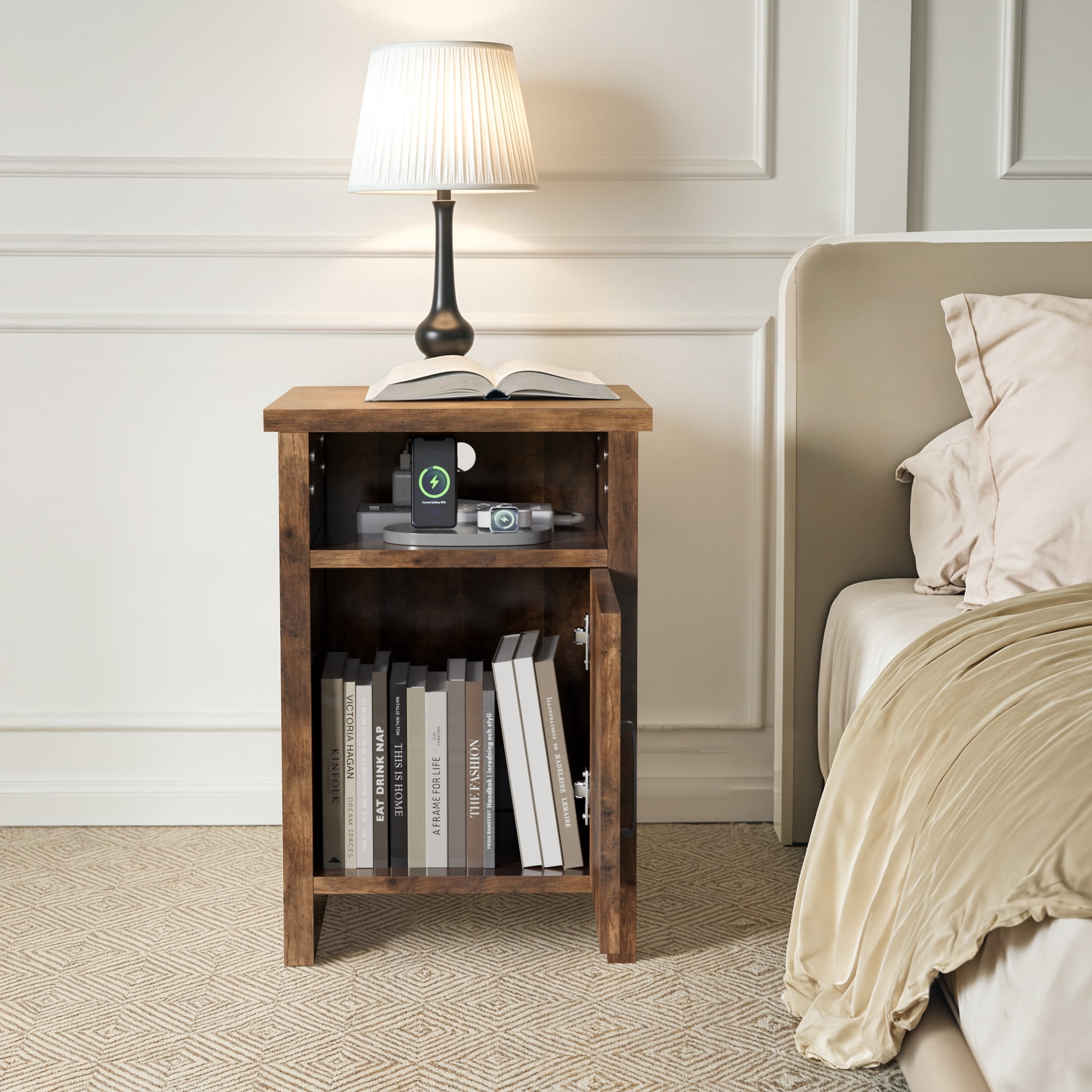 Vineego Nightstand Set of 2 Farmhouse Nightstand with Storage Shelves Bedside Tables End Table for Bedroom Modern Wood Side Table Living Room,Light Brown