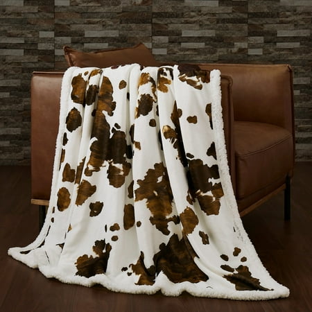 Elsa Cowhide Campfire Sherpa Throw Blanket
