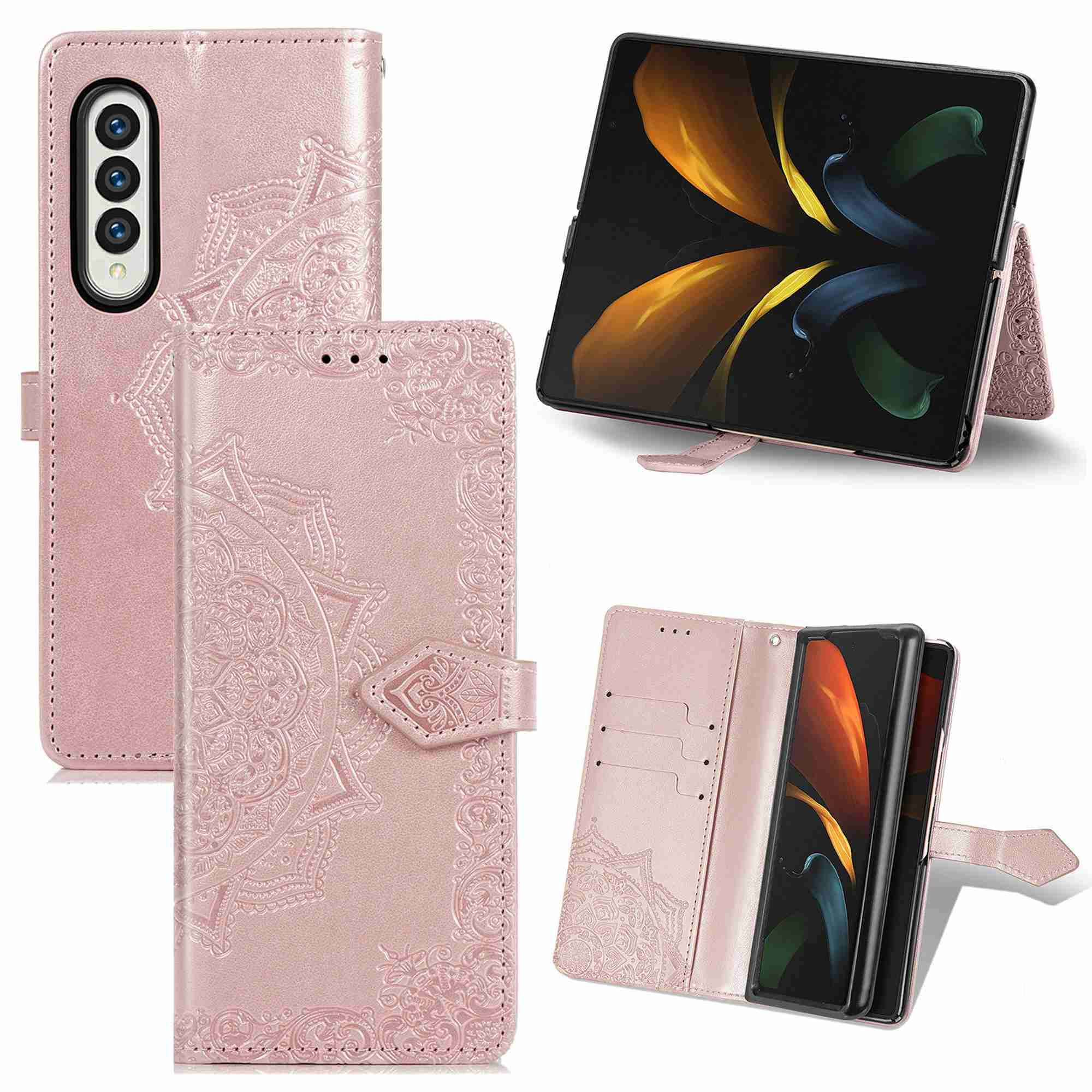 Muldyr Addiction det sidste Dteck Samsung Galaxy Z Fold 3 Case, Flower Wallet PU Leather Card Phone  Leather Case for Samsung Z Fold 3 (7.6"), Shockproof 360 Full Protection  Fold 3 5G Shell Cover(Rosegold) - Walmart.com