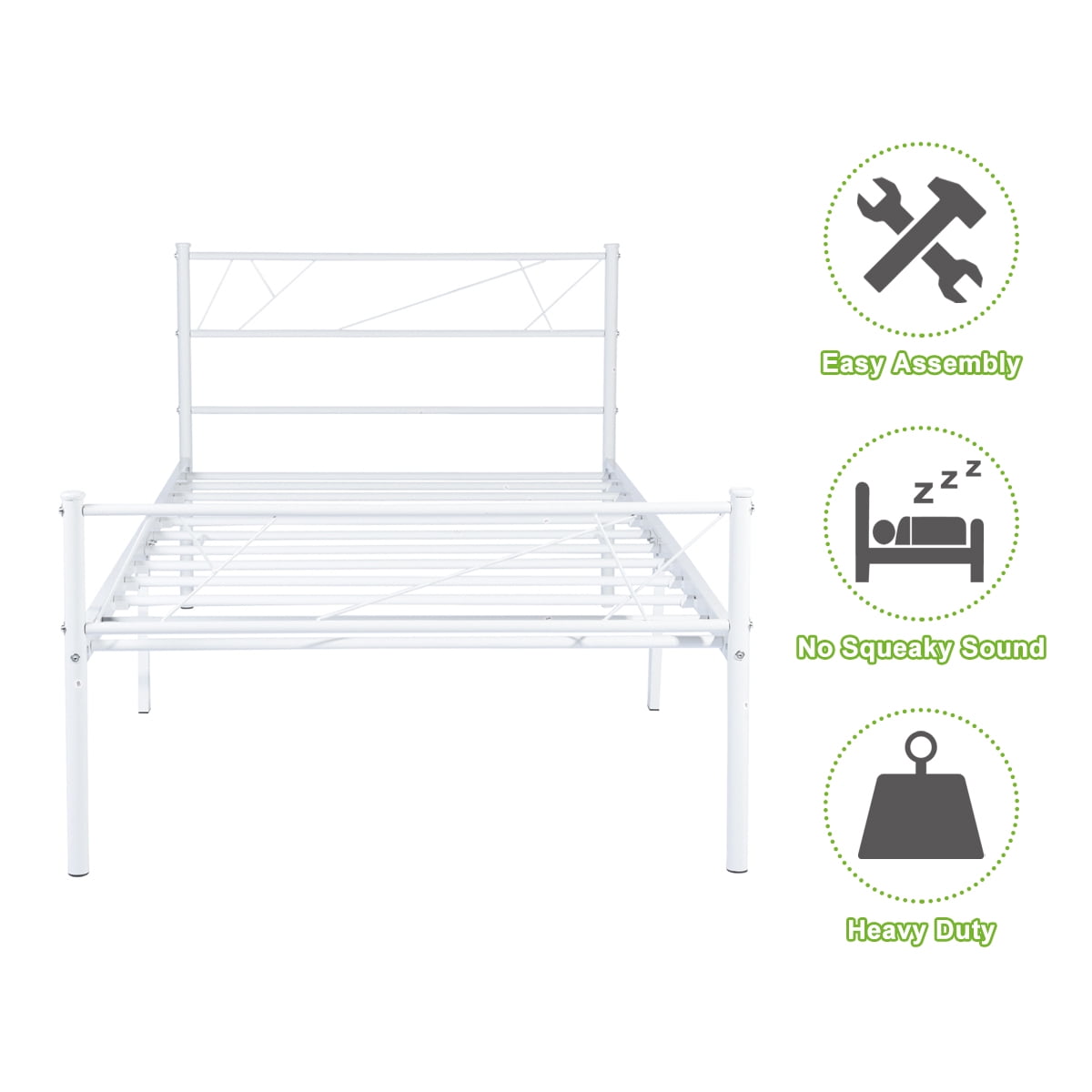 Geniqua Twin Size Bed Frame Steel White Foundation Classic Headboard Footboard Foundation Tool Free No Box Spring Needed