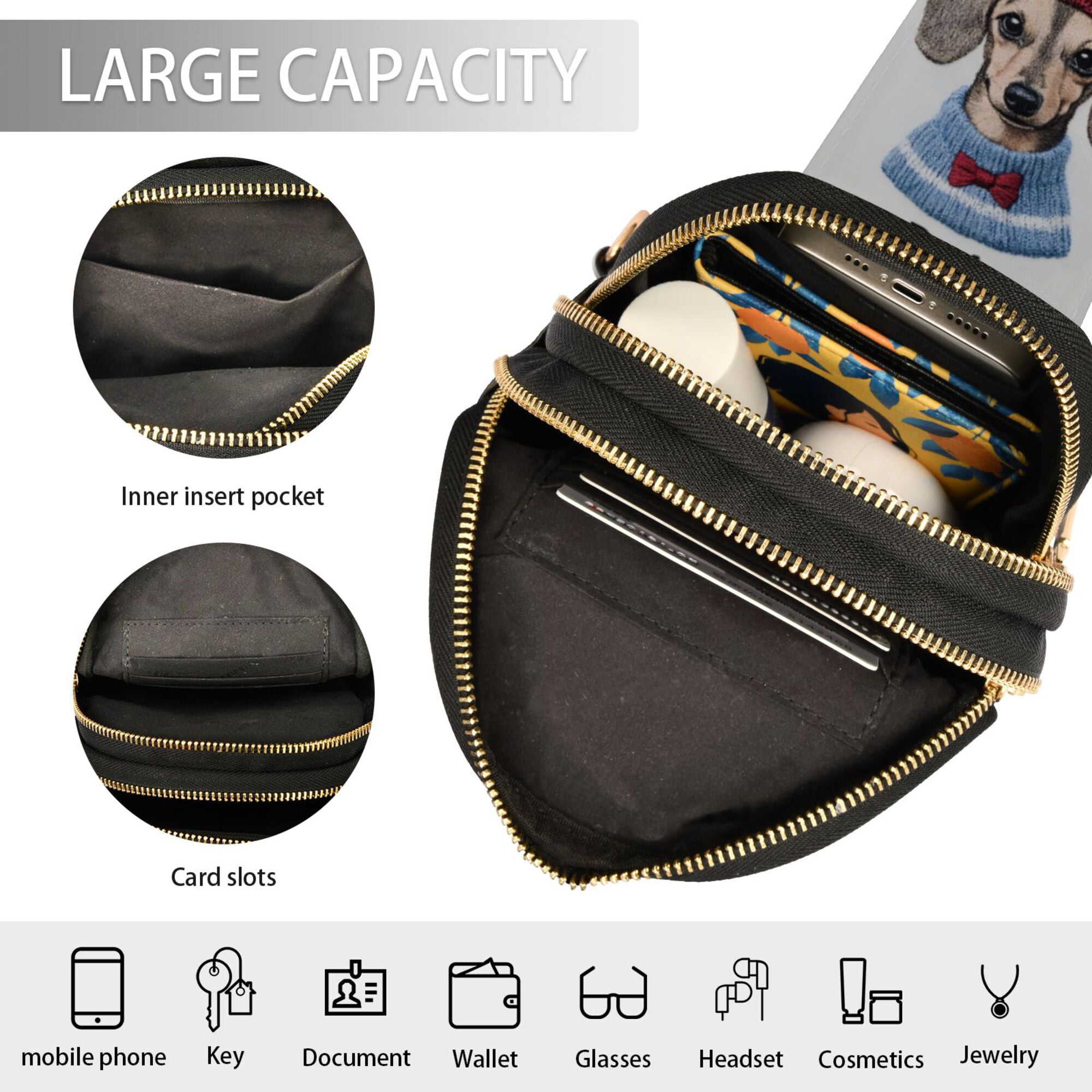 FORMRS Womens Crossbody Sling Bag Travel Daypack Shoulder Chest Backpack, Gray Cute Dog Artist