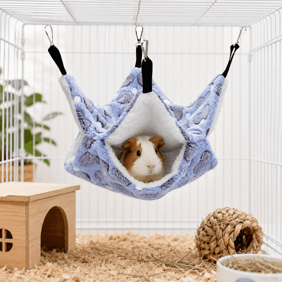 Small Animal Hammock, Soft Plush Guinea Pig Rat Ferret Hanging Hammock Bed, Warm Cage Hideout for Hamster Sugar Glider Chinchilla, Small Pet Cage Accessories