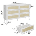 thumbnail image 2 of Rattan Modern Drawer Chest, Modern 6 Drawer Dresser, Wide Chest of Drawers with wood Handles, Rattan Dresser Storage Cabinet for Living Room, Bedroom (White), 2 of 8