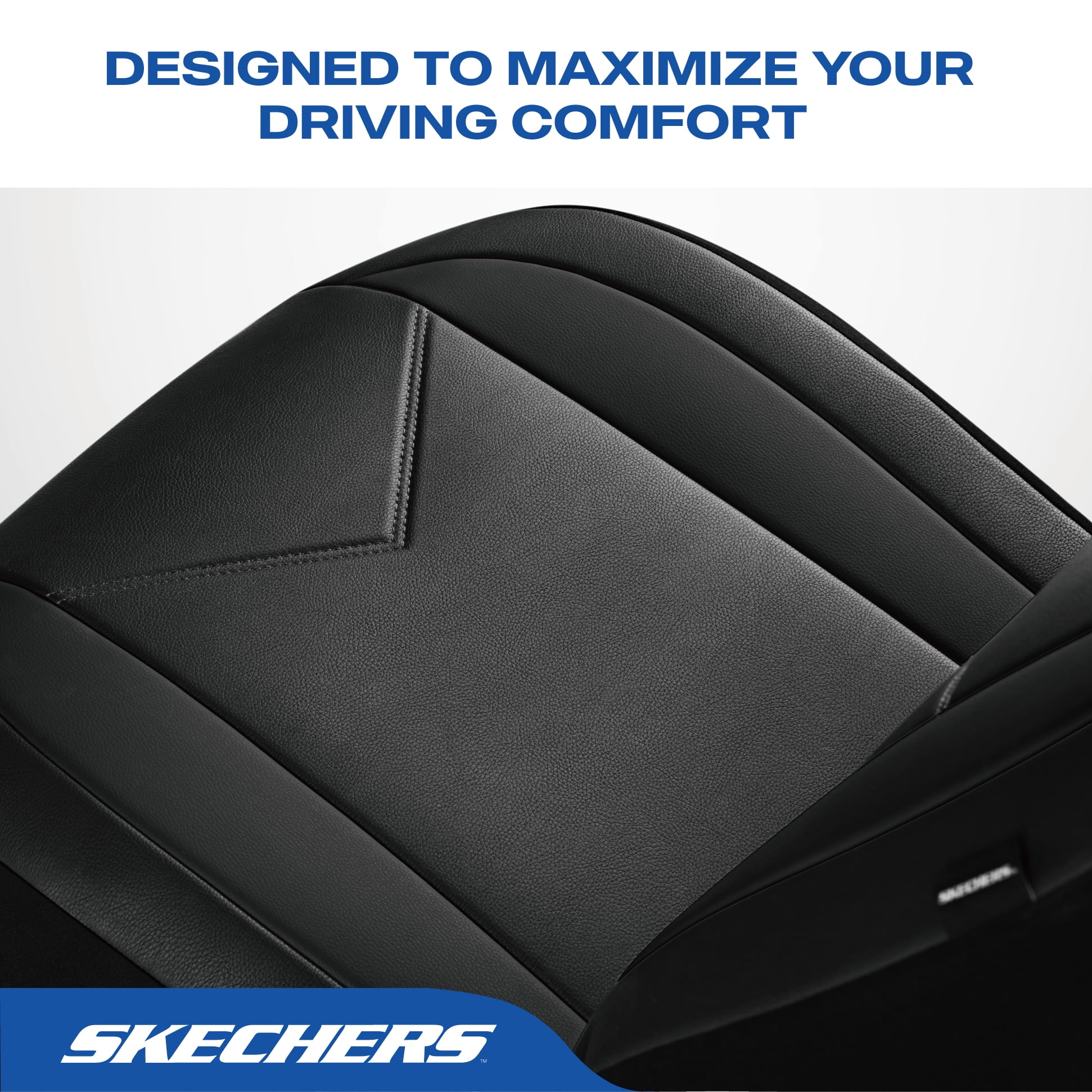 Skechers Sport Leather Car Seat Cover – Front Seat Premium Comfort, Breathable Design, Universal Fit for Cars, SUVs, and Trucks - Black