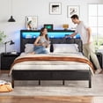 thumbnail image 6 of EnHomee Metal Platform Bed Frame King Size with Headboard Upholstered Bed with 2-Tier Storage Shelf & Charge Station & LED Light,Black, 6 of 9