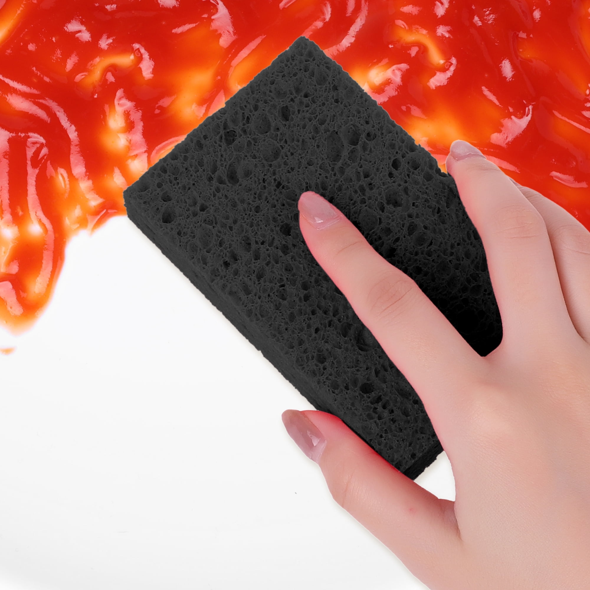 Unique Bargains 6 Pack Non-Scratch Sponges Kitchen Cleaning Sponges Black 4.3"x2.8"x0.8"