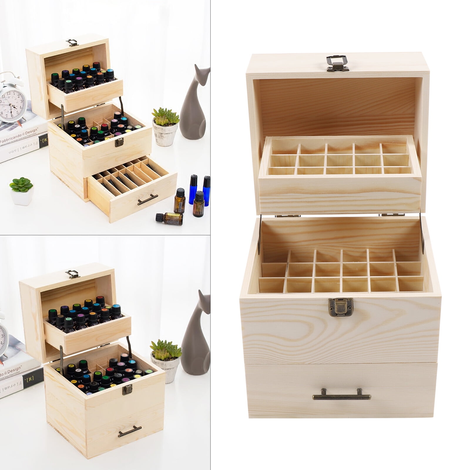 59 Slots 3 Tiers Essential Oil Storage Rack Wood Tool for Perfume Bottles Suitable for 0.5 Oz Essential Oil Bottles and 0.3 Oz Roller Bottles.
