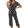 thumbnail image 2 of Womens Pajama Set 2026 Lounge Vintage Floral Printed Plus Size Short Sleeve and Capri Trousers Sets with Pockets, 2 of 7
