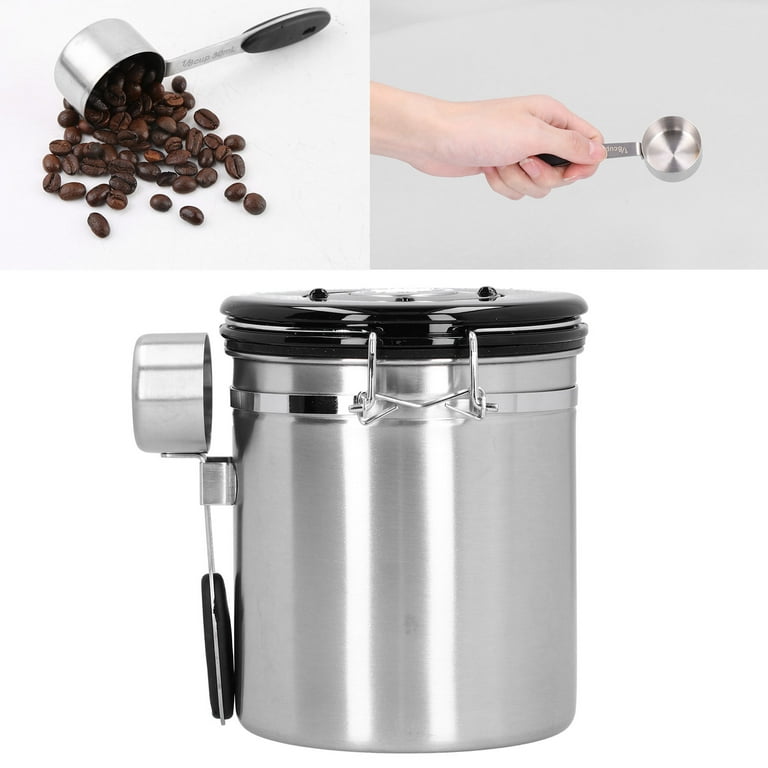 Bretani 24oz Stainless Steel Coffee Canister Scoop Set Storing Grounds, Beans Silver