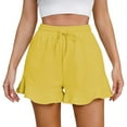 thumbnail image 3 of Shorts for Women 2026 Summer Cotton Linen Elastic Waist Wide Leg Ruffle Hem Flowy Casual Shorts with Pockets, 3 of 9