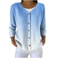 thumbnail image 2 of Women's V Neck Button down Long Sleeve Cardigan Lightweight Casual Loose Soft Gradient Knit Sweater Coat New Light Blue 5XL, 2 of 6