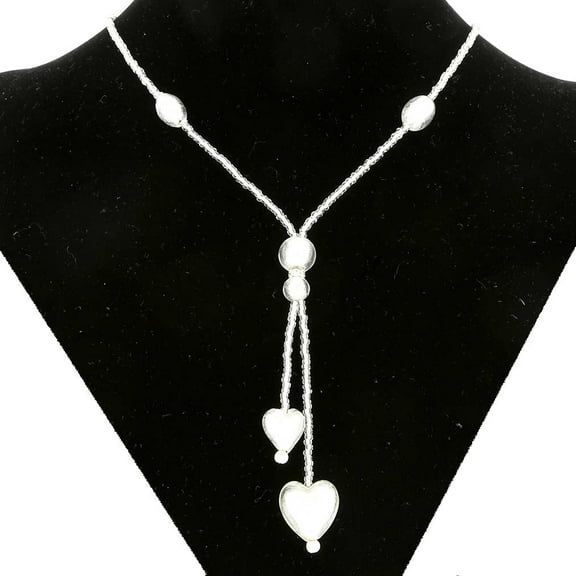 GlassOfVenice Murano Glass Heart Tie Necklace - Silver White