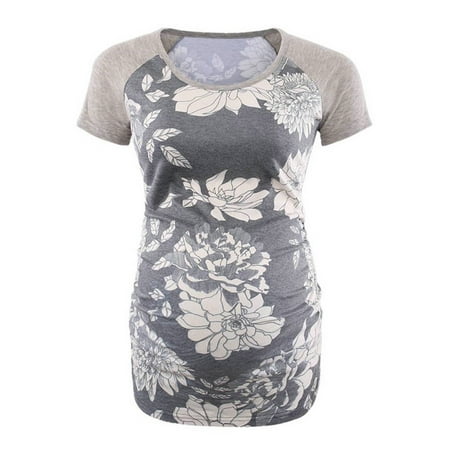 

JustVH Women Short Sleeve Floral T-Shirts For Maternity Tunic Pregnancy Tops