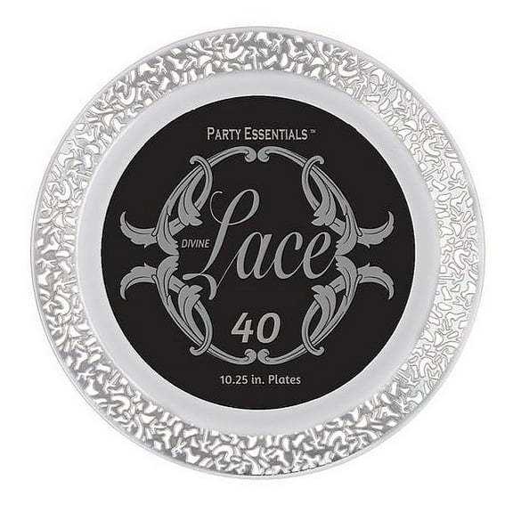 1 - Party Essentials 10.25" Lace Plate White w/ Silver Edge 40 Ct.