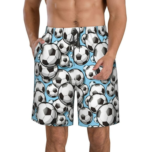 Balery Football Soccer Ball Traje de Baño Estilo Hawaiano para Hombre, Shorts de Secado Rápido con Bolsillos-Small