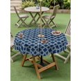 thumbnail image 4 of Outdoor Tablecloth with Umbrella Hole for Patio/Picnic/Party/Camping, Navy Blue Morocco Waterproof Table Cloth Round Cover Washable, Modern Abstract Classic Geometric (Dia 54"), 4 of 8