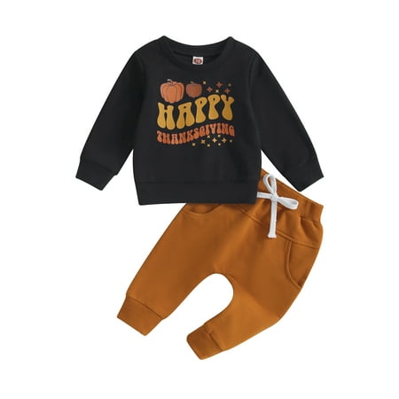 

Baby Boys 0-6 6-12 12-18 18-24M 2T 3T Pants Set Long Sleeve Crew Neck Letters Pumpkin Print Sweatshirt with Sweatpants Halloween Clothes