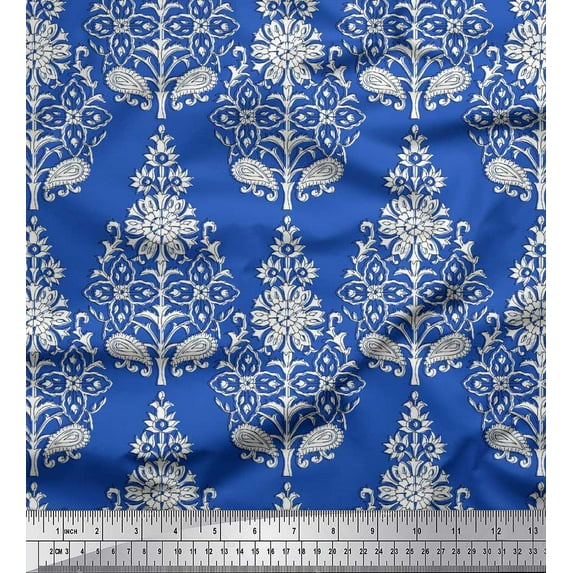 Soimoi Cotton Poplin Fabric Leaves & Floral Block Print Fabric by The Yard 42 Inch Wide