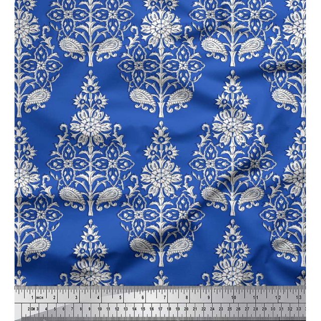 Soimoi Rayon Fabric Leaves & Floral Block Print Sewing Fabric Yard 56 Inch Wide