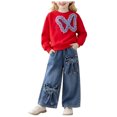 thumbnail image 3 of Curenmufel Spring Fall Clothing Set for Toddler Girls Long Sleeve Top Matching Denim Bottoms School Outfit 6T (Red,6 Years), 3 of 6