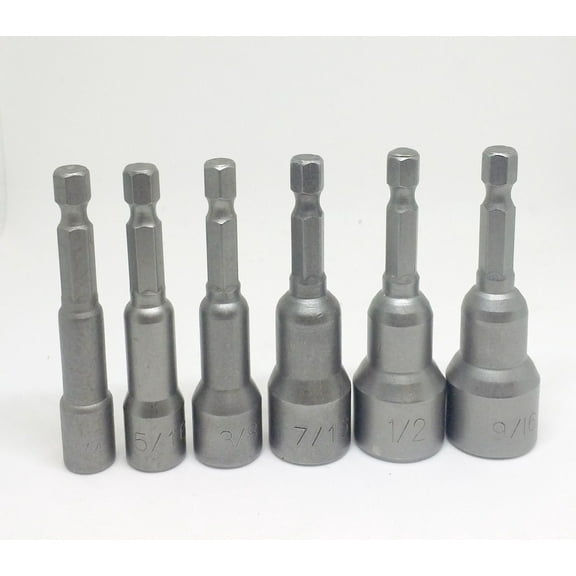 MTP ® Pack of 6 Magnetic 1/4" 5/16 " 3/8" 7/16" 1/2" 9/16 Nut Driver Set Quick Rapid Release Hex Shank For Power Drill Setter