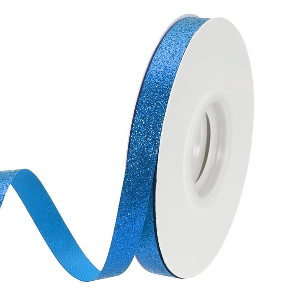 Uxcell Blue Metallic Glitter Ribbon Roll, 3/8 Inch x 25 Yards Sparkly Ribbon Single Sided Cut Edge Design Gift Wrapping Fabric Rolls for DIY Crafts Wedding Party Home Decor