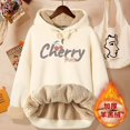 thumbnail image 4 of Sudadera con capucha de terciopelo grueso de invierno para mujer, sudadera con capucha con letras para mujer, jersey de talla grande, tops de manga larga de lana de cordero cálidos, abrigo, 4 of 5