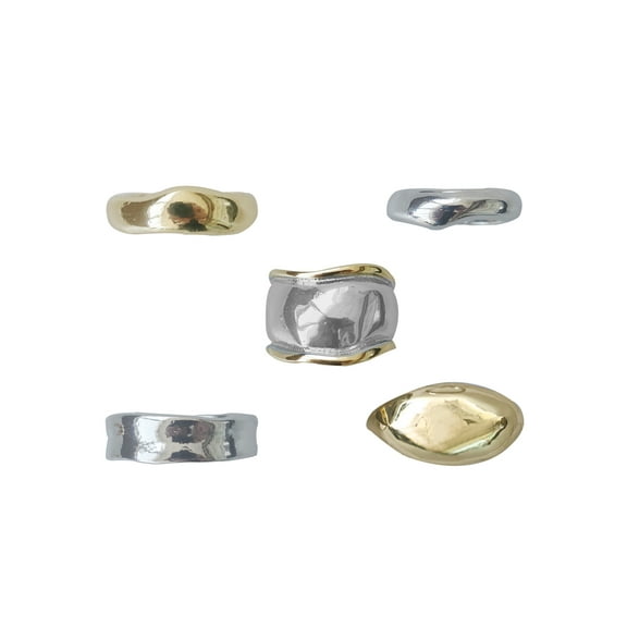 Time and Tru Women’s Gold-Tone and Silver-Tone Metal Ring Stacking Set, 5-Piece