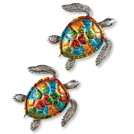 Metal Outdoor Wall Decor Colorful Sea Turtles Metal Wall Art - Set of 2 - Seasonal Decorative Accent for Outdoor or Indoor Use ()