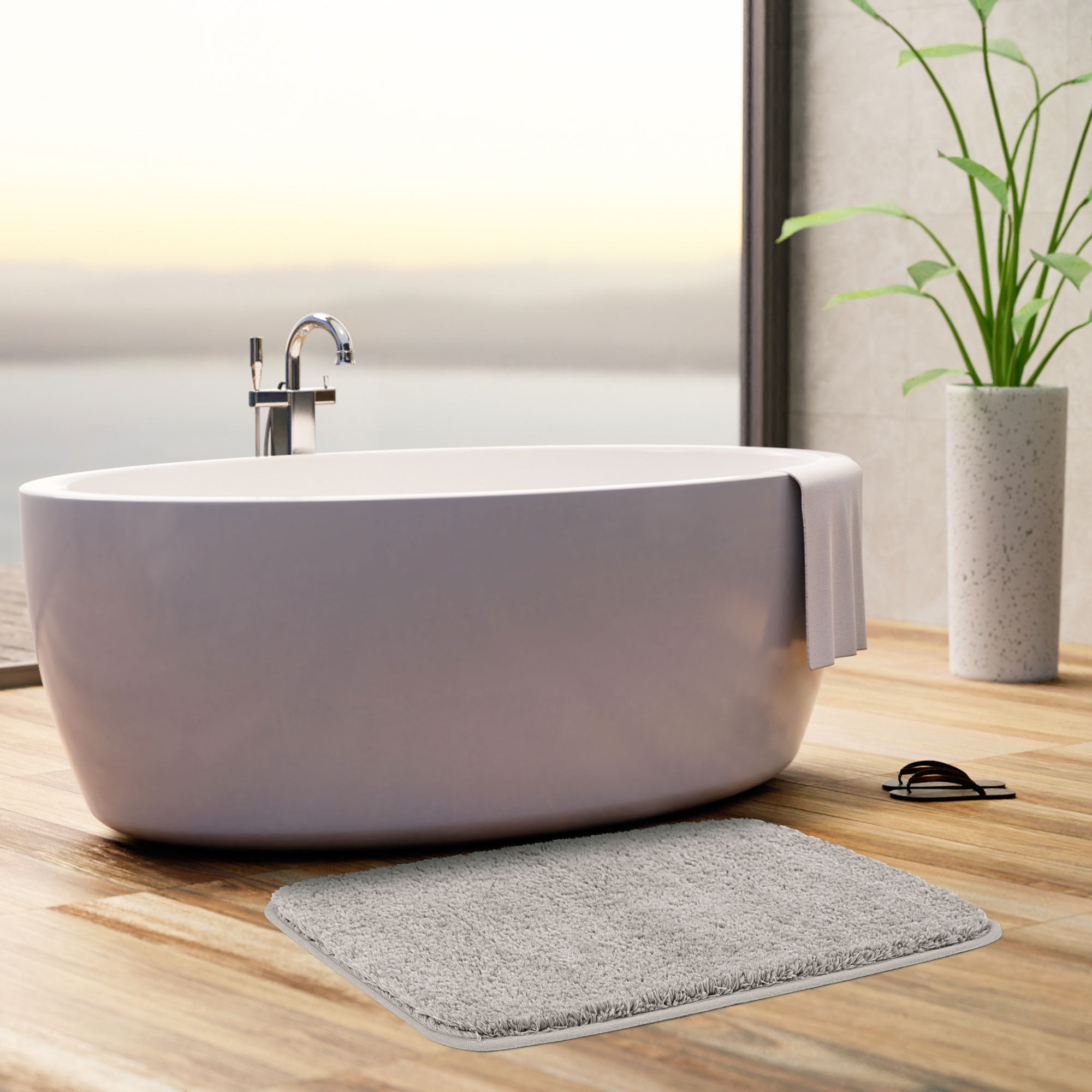 Unique Bargains Bathroom Shaggy Bath Mat Fluffy Non-slip Door Floor Rug Light Gray 20" x 31"