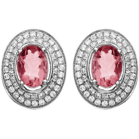 5th & Main Platinum-Plated Sterling Silver Oval-Cut Ruby Corundum Pave CZ Earrings