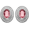 Platinum-Plated Sterling Silver Oval-Cut Ruby Corundum Pave CZ Earrings