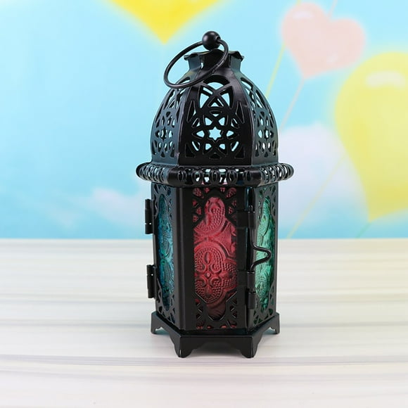 1 Pcs Windproof Lamp Moroccan Style Candle Lantern - Small Sized Tealight Candle Holder with Transparent Glass Panels Great for Patio, Indoors/Outdoors, Events, Parties and Weddings, D