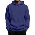 thumbnail image 2 of Plain Solid Fleece Hooded Sweatshirt For Men, Loose Long Sleeve Athletic Shirt, Daily Drawstring Hood Outerwear Blue 3XL, 2 of 8