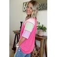 thumbnail image 2 of Women's Bright Pink Twisted Ribbed Henley T-Shirt – Casual Color Block Summer Style, XL, 2 of 10