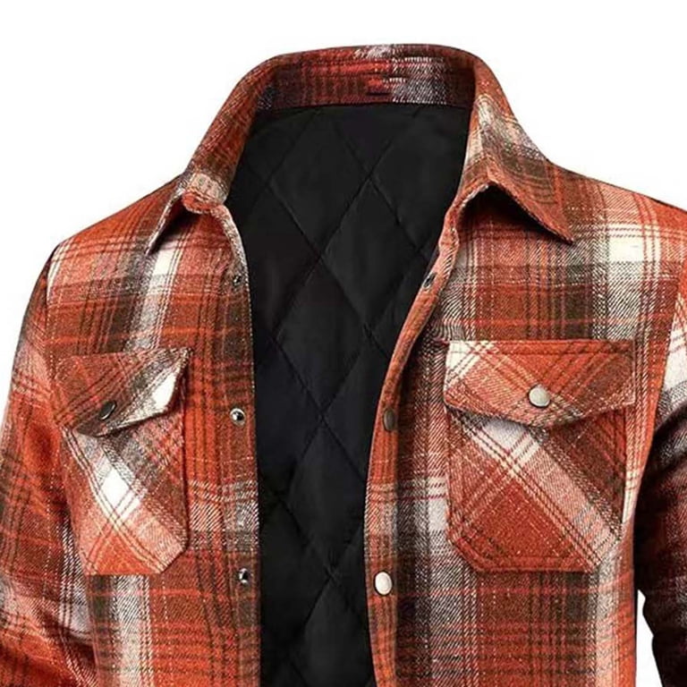 ZCFZJW Men's Flannel Plaid Shirt Jacket Quilted Lined Long Sleeve