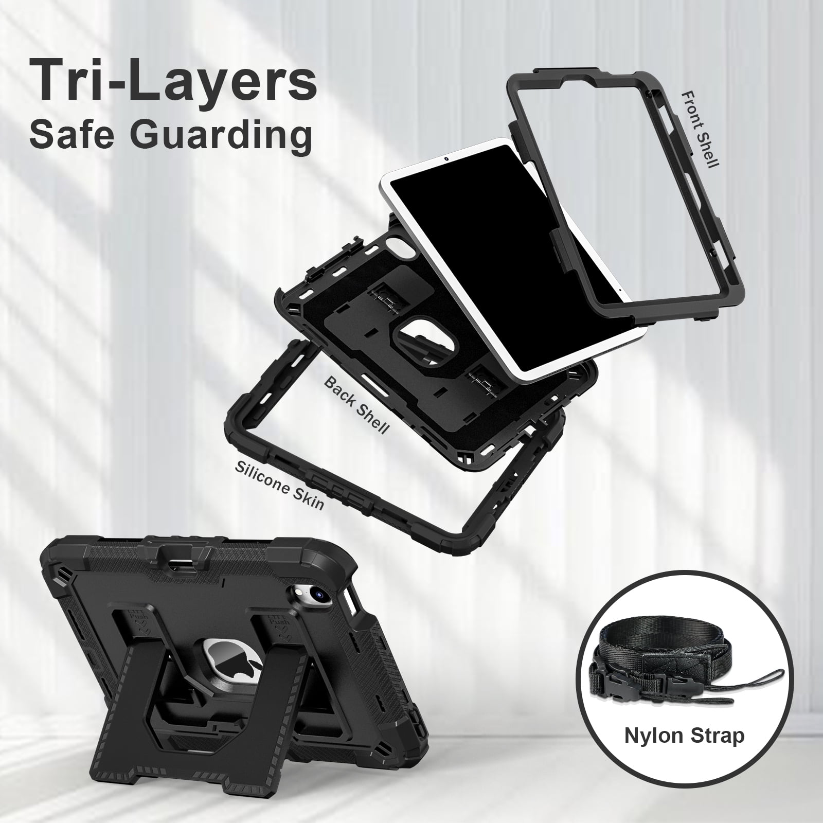 Dteck Case for iPad Mini 7 (A17 Pro) 2024 / Mini 6 2021 8.3 inch,Heavy Duty Kickstand Case with Shoulder Strap Shockproof Rugged Cover Built-in Pencil Holder for Pad Mini 7th/6th Gen 8.3" ,Black