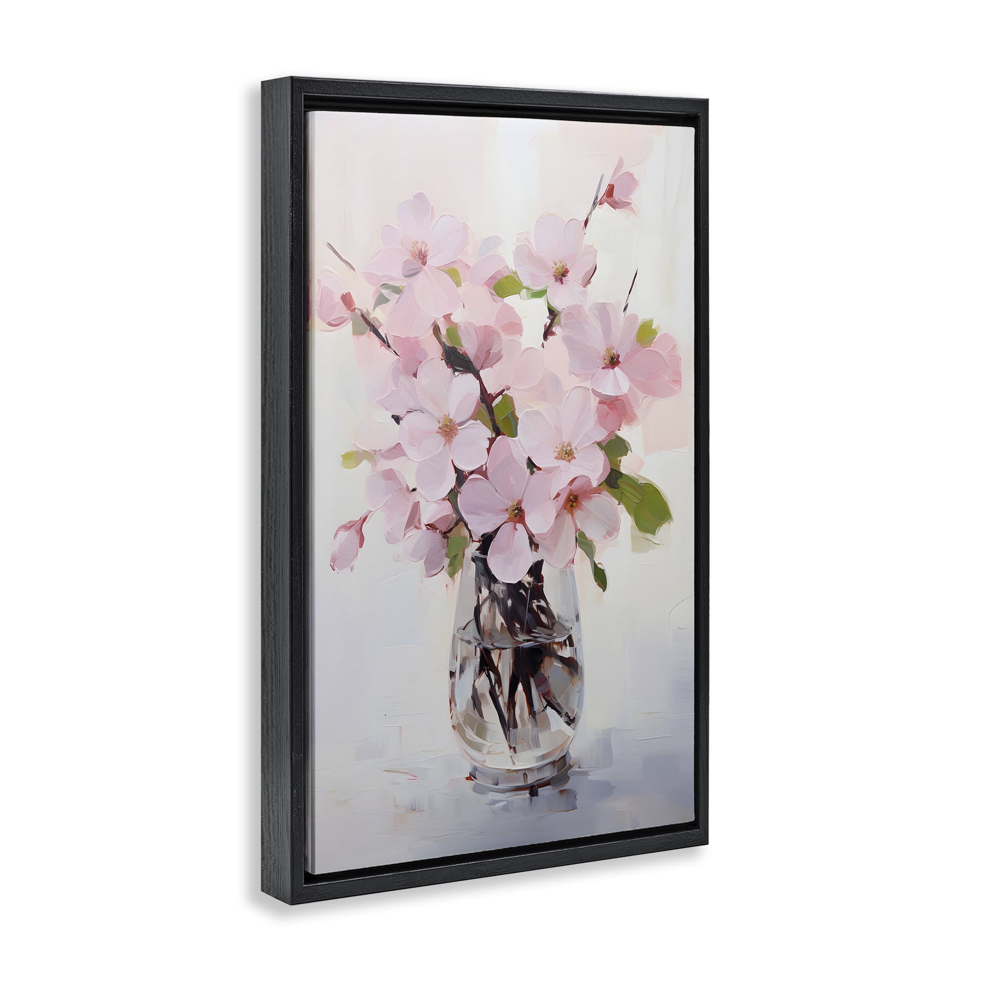 Stupell Industries Rosy Flower Vase Botanical & Floral Painting Black Floater Framed Art Print Wall Art, 17 x 25