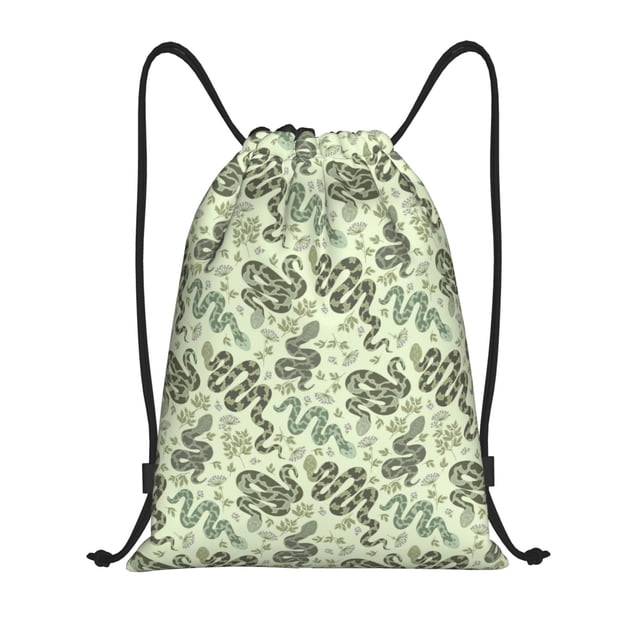 Saiise Green Snake Pattern Sports Drawstring Backpack - String Swim Gym Bag with Wet Proof Pocket for Women&Men-Medium