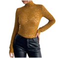 thumbnail image 2 of Abomasnow Womens Turtleneck Tops Long Sleeve Floral Lace Blouses Fall Sheer See Through Outfit for Women S-2XL, 2 of 5