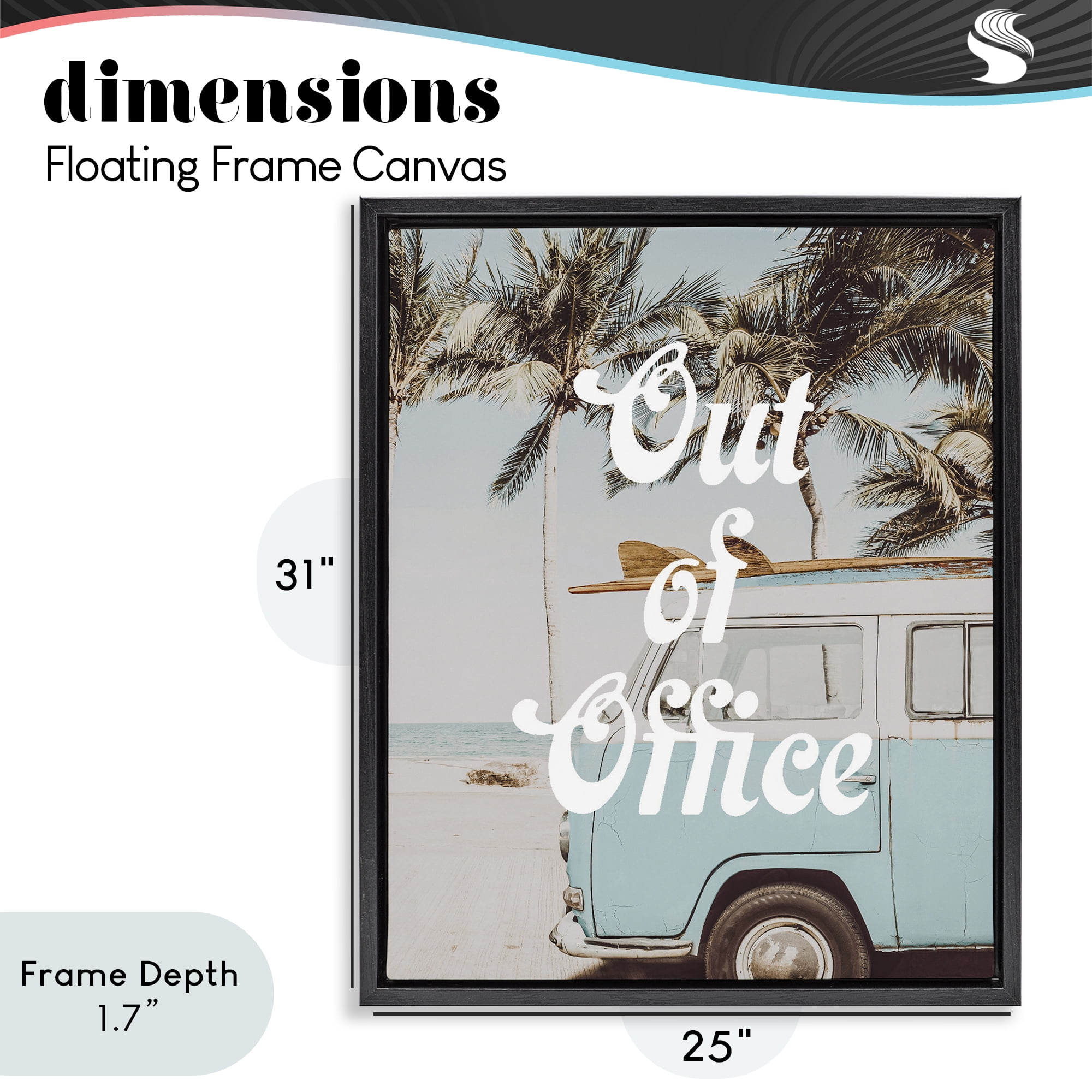 Stupell Industries Retro Out Of Office Beach Black Framed Floater Canvas Wall Art, design by Lil' Rue