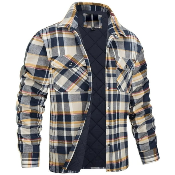 JHLZHS Leather Jacket Men Men's Shirt Jacket with Quilted Lined Long