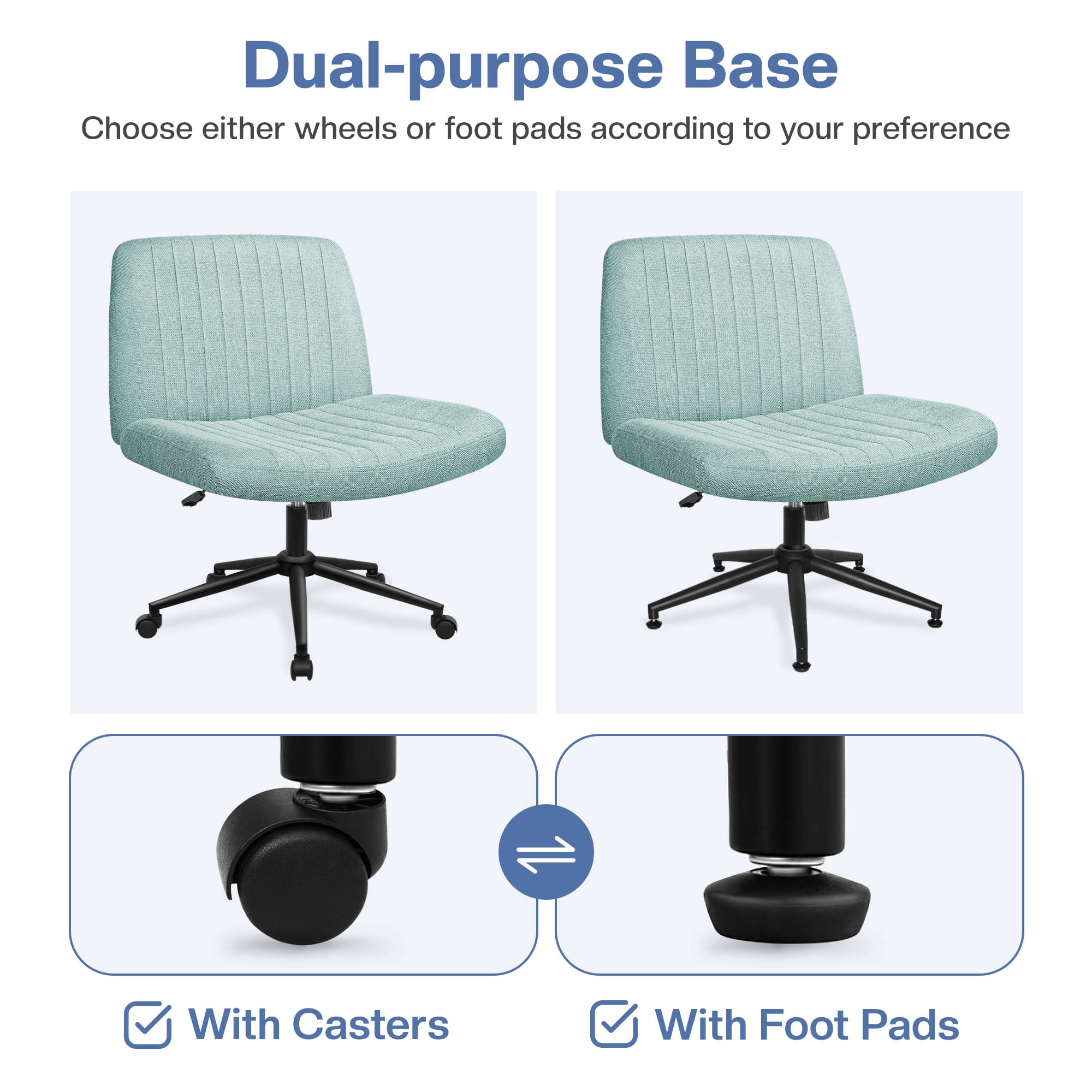 Celtoss Criss Cross Home Office Chair, Armless Swivel Task Computer Chair No Wheels, in Fabric, Vanity Style, Mint