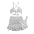 thumbnail image 3 of Hduncf 3 Piece Bikini Set for Women, Criss Crossover Ruffle Skirt Swimsuits, Summer Cute Beach Vacation Bathing Suits White M, 3 of 5