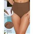 thumbnail image 5 of FEOYA Women's High Waisted Bikini Bottom Ladies Full Coverage Swim Bottoms Tummy Control Bathing Suit with Pockets Swimsuit Shorts for Gym Swimming S Brown, 5 of 7