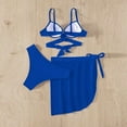 thumbnail image 3 of WREESH Womens Bikini Set with Sarong Bathing Suit Beach Cover Up Wrap Skirt Solid Bikini Strap Bikini Deep V Split Swimsuit Set Three-Piece Swimming Suit Blue, 3 of 8