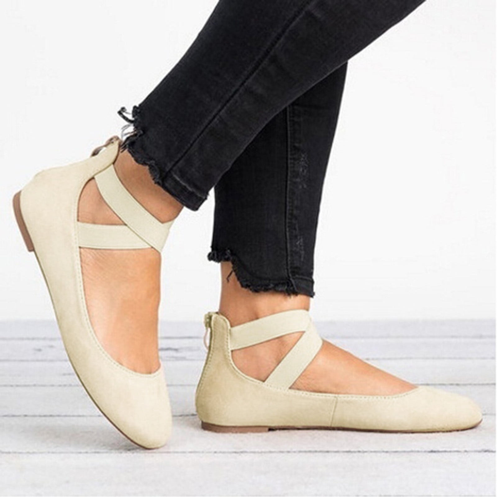 Ballet flats with elastic ankle strap hot sale