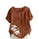 thumbnail image 1 of Vestidos Casuales Para Mujer, Blusas De Mujer De Moda Blusa informal de lino con cuello redondo, manga corta y botones para mujer, 1 of 4